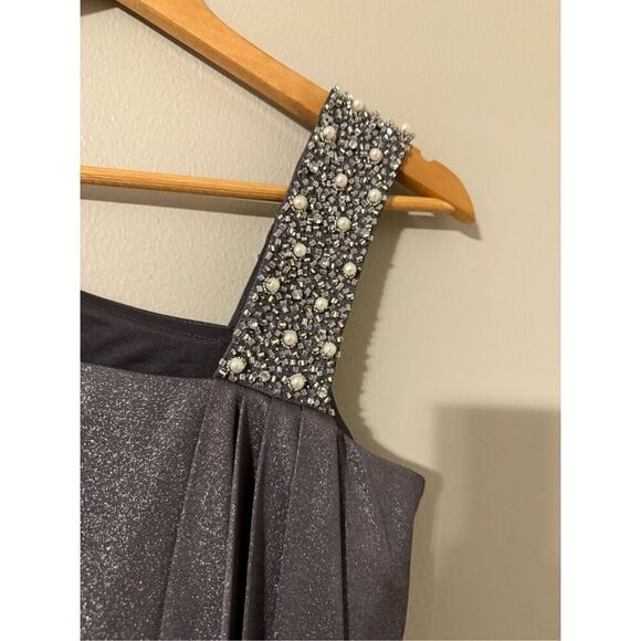 JS Boutique 8 Beaded Strap Gathered Mini Cocktail Dress Silver Metallic Sparkle - Picture 5 of 7